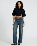 Express Women's Crew Neck Short Sleeve Corset T-Shirt in Pitch Black