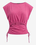 Express Women's Boat Neck Cap Sleeve Front Cutout Tie Side T-Shirt in Pink Small