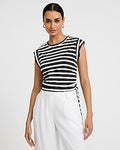 Express Women's Striped Crew Neck Cap Sleeve Ruched Side Tie T-Shirt Small