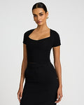 Express Women's Body Contour Bandage Cap Sleeve T-Shirt in Pitch Black