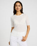 Express Women's Sheer Textured Crew Neck Short Sleeve T-Shirt in White Small
