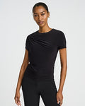 Express Women's Crew Neck Short Sleeve Twist Front T-Shirt in Pitch Black
