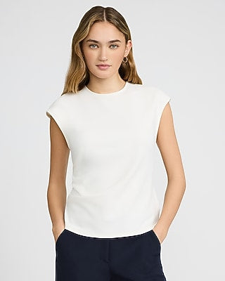 Express Women's Signature Crepe Crew Neck Ruched Tank Top in Ivory