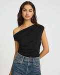 Express Women's Mesh Asymmetrical One Shoulder Ruched Top in Black Small
