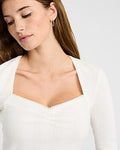 Express Women's Ribbed Pointelle Sweetheart Elbow Sleeve T-Shirt in White Small