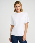 Express Women's Stretch Cotton Short Sleeve Ruched Waist T-Shirt in White Small
