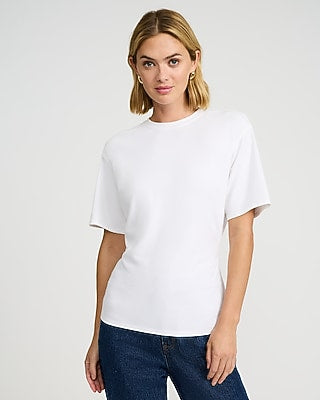 Express Women's Stretch Cotton Short Sleeve Ruched Waist T-Shirt in White Small