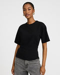 Express Women's Stretch Cotton Short Sleeve Ruched Waist T-Shirt in Black Small