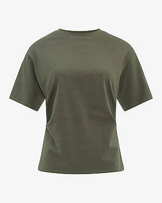 Express Women's Stretch Cotton Short Sleeve Ruched Waist T-Shirt in Green Small