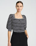 Express Women's Jacquard in Striped Square Neck Puff Sleeve T-Shirt