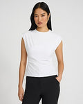 Express Women's Stretch Cotton Crew Neck Cap Sleeve Draped T-Shirt in White Small
