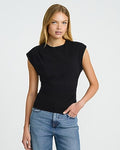 Express Women's Stretch Cotton Crew Neck Cap Sleeve Draped T-Shirt in Black Small