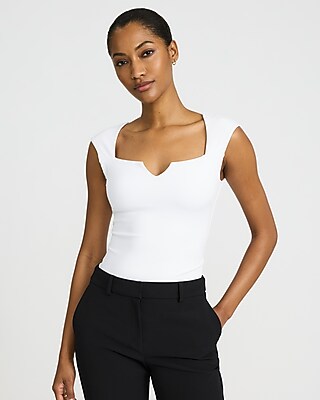 Express Women's Body Contour High Compression Notch Cap Sleeve Bodysuit in White