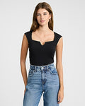 Express Women's Body Contour High Compression Notch Cap Sleeve Bodysuit in Black Small