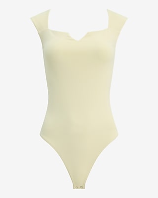 Express Women's Body Contour High Compression Notch Cap Sleeve Bodysuit in Yellow Small
