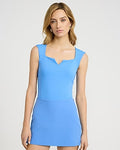Express Women's Body Contour High Compression Notch Cap Sleeve Bodysuit in Blue Small