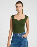 Express Women's Body Contour High Compression Notch Cap Sleeve Bodysuit in Green Small