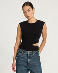 Express Women's Crew Neck Cutout Ruched Bodysuit in Black Small