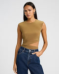 Express Women's Crew Neck Cutout Ruched Bodysuit in Brown Small