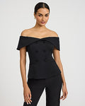 Express Women's Signature Ponte Off The Shoulder Double Breasted Tailored Top in Black Small