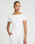 Express Women's Best-Loved Bra-Free Boat Neck Scoop Back T-Shirt in White