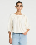 Express Women's Cotton Crew Neck Elbow Sleeve Bubble Top in White Small