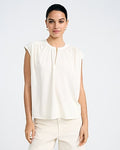 Express Women's Crew Neck Cap Sleeve Novelty Button Keyhole Top in White Small