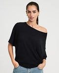 Express Women's Crepe Off The Shoulder Short Sleeve Sweater in Black Small