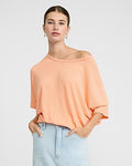 Express Women's Crepe Off The Shoulder Short Sleeve Sweater in Brightest Marigold
