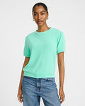 Express Women's Relaxed Crepe Crew Neck Puff Sleeve Sweater in Green Small