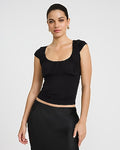 Express Women's Scoop Neck Cap Sleeve Ruched Front Top in Black Small