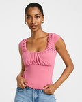 Express Women's Scoop Neck Cap Sleeve Ruched Front Top in Pink Small