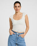 Express Women's Scoop Neck Cap Sleeve Ruched Front Top in Gray Small