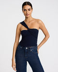 Express Women's One Shoulder Twist Crop Top in Navy Blue