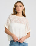 Express Women's Sheer Lace Crew Neck Short Sleeve Oversized T-Shirt in White Small