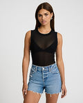 Express Women's Fitted Mesh Crew Neck Bodysuit in Pitch Black