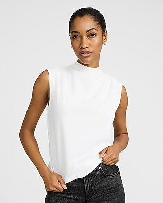 Express Women's Crepe Mock Neck Draped Tank Top in White Small