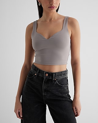 Express Women's Body Contour High Compression Sweetheart Neckline Crop Top in Dusty Mauve