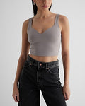 Express Women's Body Contour High Compression Sweetheart Neckline Crop Top in Gray Small