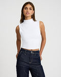 Express Women's Body Contour High Compression Mock Neck Tank Top in White Small