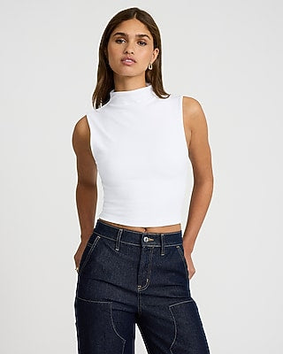 Express Women's Body Contour High Compression Mock Neck Tank Top in White Small