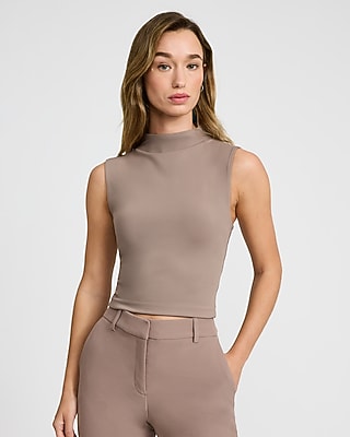 Express Women's Body Contour High Compression Mock Neck Tank Top in Brown Small