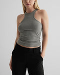 Express Women's Essential Fitted Ribbed High Neck Sleeveless Tank Top in Gray Small