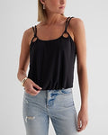 Express Women's Skimming Scoop Neck Double Strap Loop Tank Top in Pitch Black