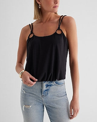 Express Women's Skimming Scoop Neck Double Strap Loop Tank Top in Pitch Black