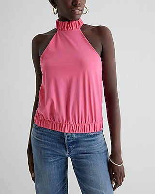 Express Women's Halter Neck Elastic Tank Top in Neon Pink