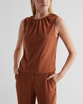 Express Women's Gathered Crew Neck Side Tie Cutout Copped Tank Top in Bullion