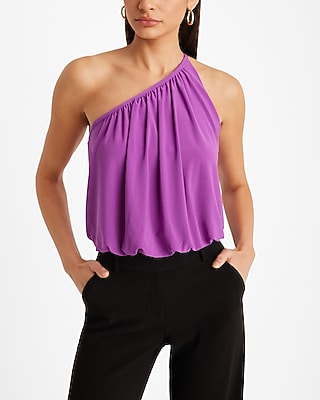 Express Women's Skimming One Shoulder Draped Tank Top in Deep Amethyst