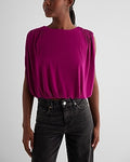 Express Women's Skimming Linen-Blend Ruched Shoulder Bubble Tank Top in Wild Orchid