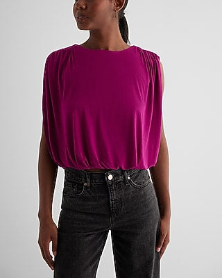 Express Women's Skimming Linen-Blend Ruched Shoulder Bubble Tank Top in Wild Orchid